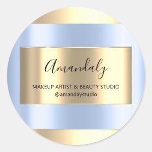 Sticker Rond Magasin de maquillage Gold Blue Pastel encadré