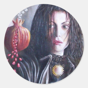 Sticker Rond MAGDALEN ET POMEGRANATE Noir Blanc Rouge