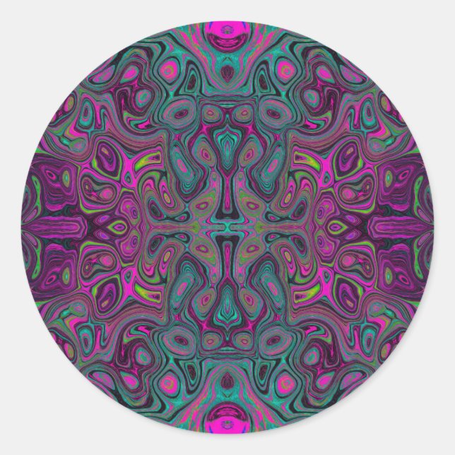 Sticker Rond Magenta Abstrait et Motif Super Turquoise (Devant)