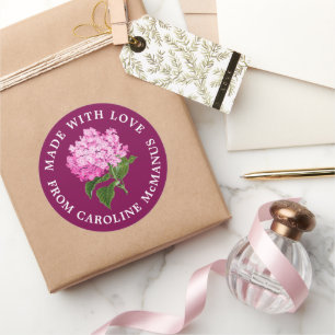 Sticker Rond Magenta et Hydrangée rose Fabriquée avec amour
