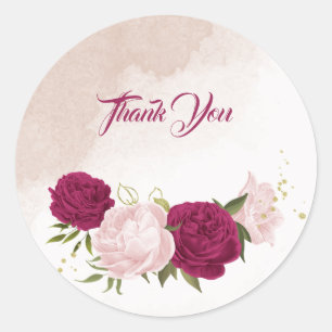 Sticker Rond magenta fleurs roses verdure mariage