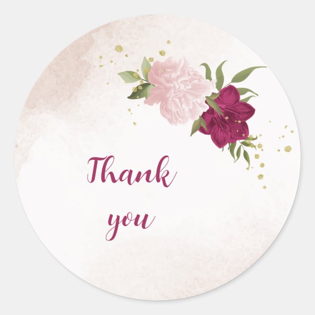 Sticker Rond magenta fleurs roses verdure mariage (Devant)