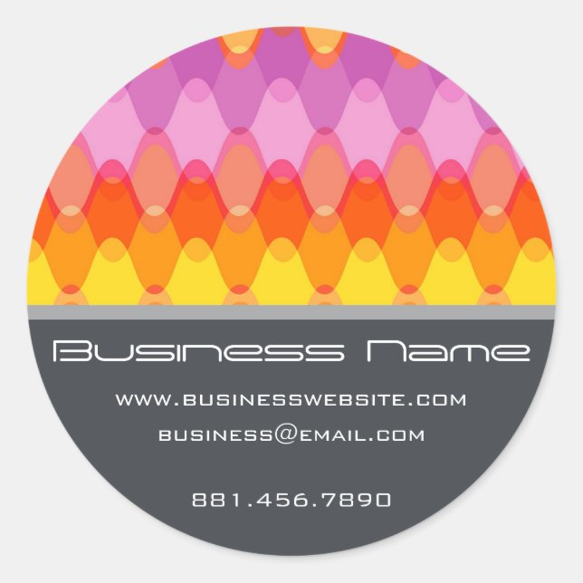 Sticker Rond Magenta Funky Super Zig Zag Waves Motif Chevron (Devant)