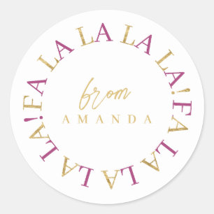 Sticker Rond Magenta Gold Christmas Fa La La ID1009