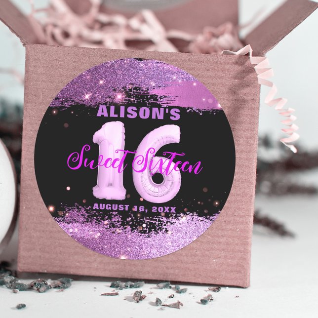 Sticker Rond Magenta Modern Glam Sweet sixteen anniversaire (Créateur téléchargé)