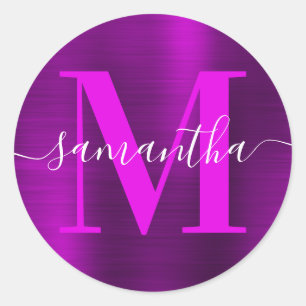 Sticker Rond Magenta Purple Signature moderne Monogramme Huile