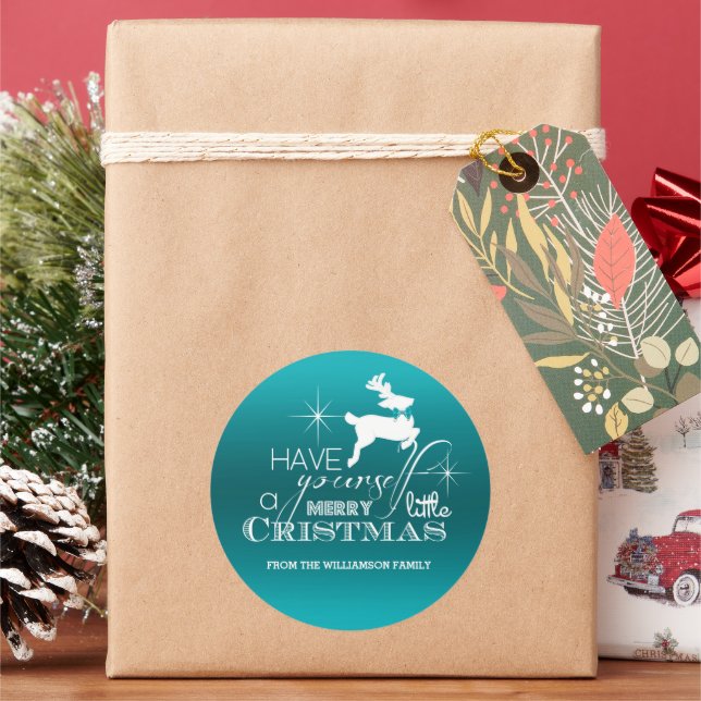 Sticker Rond Magic Christmas Reindeer (bleu) Personnalisé (vacances)