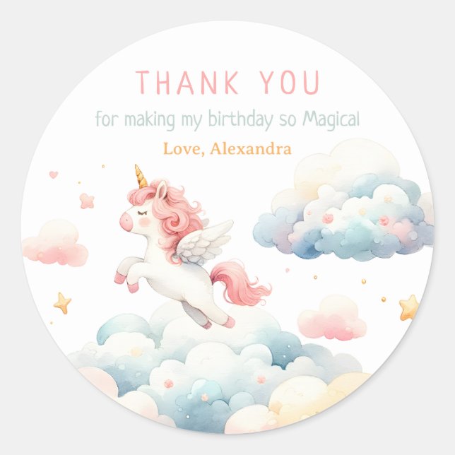 Sticker Rond Magic Pastel Unicorn fête d'anniversaire (Devant)