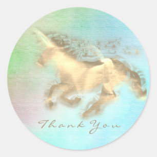 Sticker Rond Magic Unicorn Gold Stars Merci Mint Blue Ombre