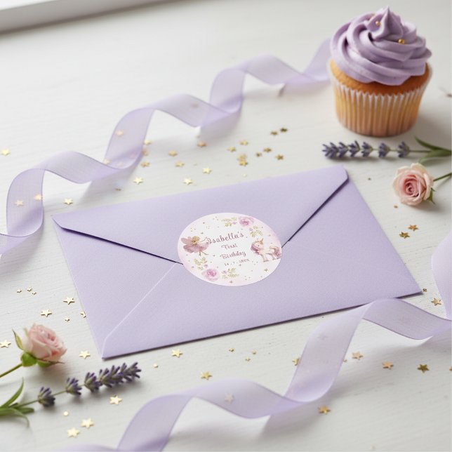 Sticker Rond Magical Fairy and Unicorn Girls Birthday Party (Créateur téléchargé)