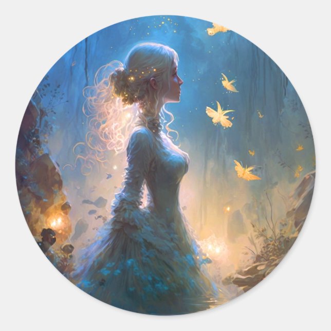 Sticker Rond Magical Lady In Water Imaginaire Art (Devant)