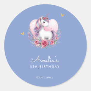 Sticker Rond Magical Unicorn Cute Blue Anniversaire Favoriser