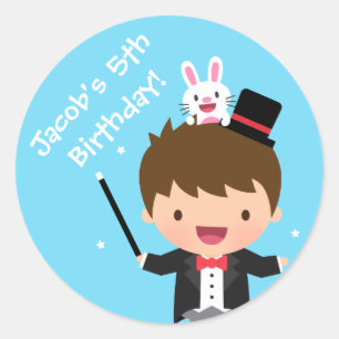 Sticker Rond Magician Boy Kids Magic Birthday Party