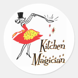 Sticker Rond Magicien de cuisine Cuisine rétro dire