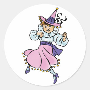 Sticker Rond Magicien d'Oz vintage, jolie fille dansante Munchk