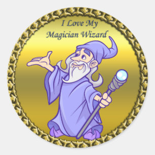 Sticker Rond Magicien magicien or sorcière violet sorcière