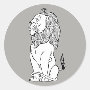 Sticker Rond Magicien vintage de Oz, Brave Lion peureux
