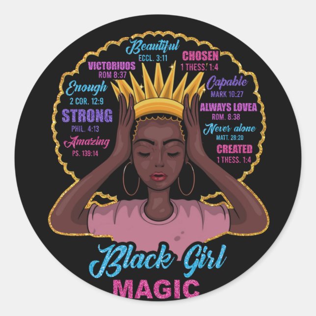 Sticker Rond Magie de la fille noire (Devant)