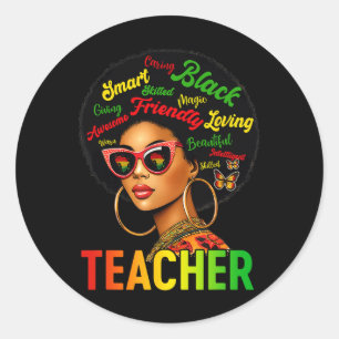 Sticker Rond Magie de l'enseignant noir Éducation à l'histoire 