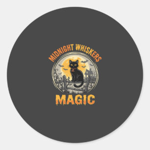 Sticker Rond Magie de Lune de Chat Noir d'Halloween