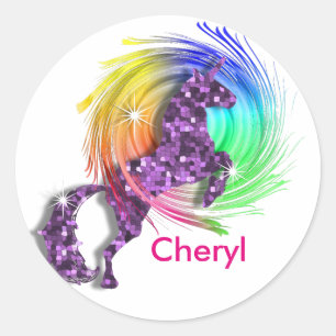Sticker Rond Magique Arc-en-ciel Unicorn Thème