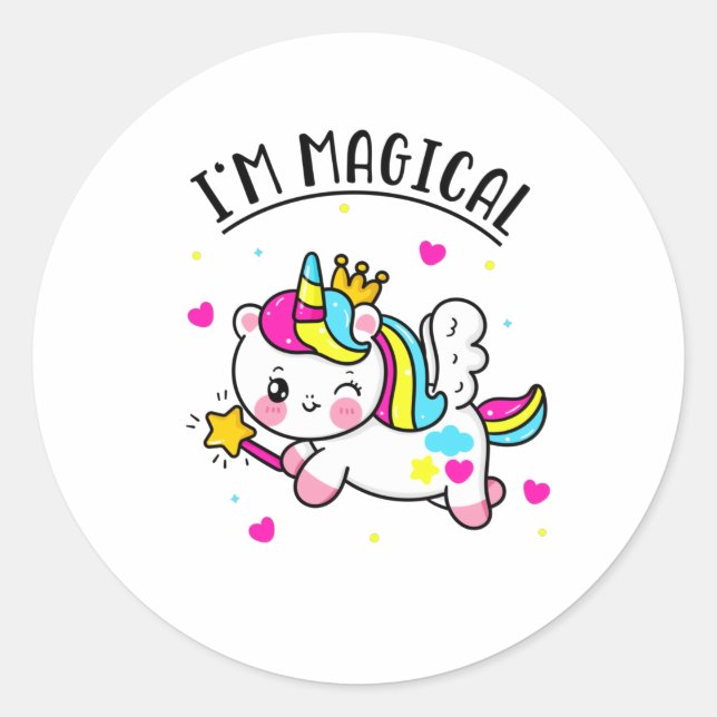 Sticker Rond Magique Cute Chibi Unicorn Girl (Devant)