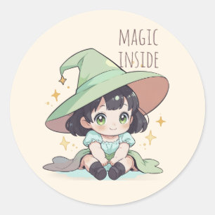 Sticker Rond Magique Cute Kawaii Baby Girl Witch