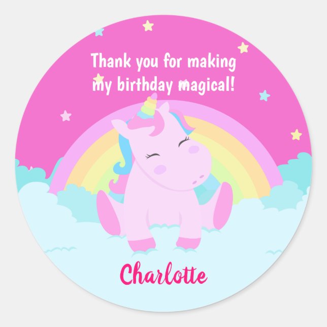 Sticker Rond Magique Cute Unicorn Anniversaire (Devant)