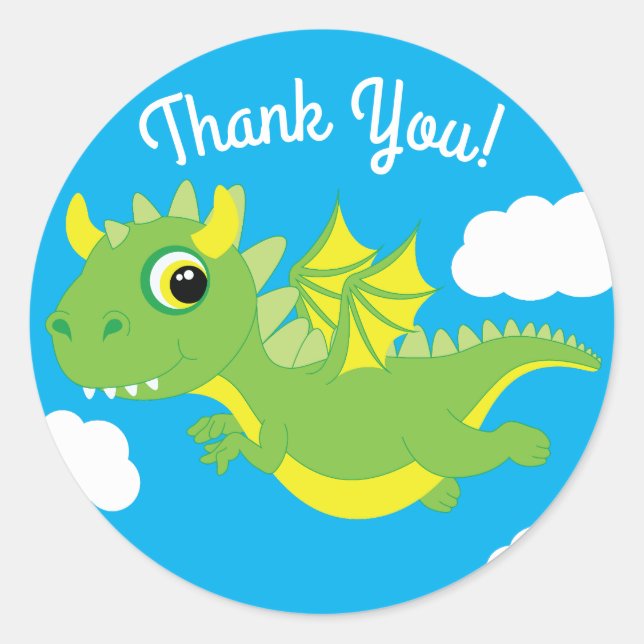 Sticker Rond Magique Dragon mignonne 1er anniversaire Merci (Devant)