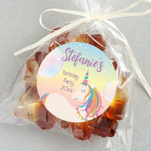 Sticker Rond Magique Rainbow Unicorn Fille fête d'anniversaire