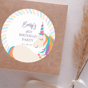 Sticker Rond Magique Rainbow Unicorn Fille fête d'anniversaire