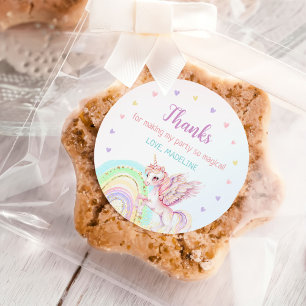 Sticker Rond Magique Rainbow Unicorn rose or fête d'anniversair