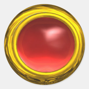 Sticker Rond MAGIQUE ROUGE RUBY GEM PIERRE, jaune or rose vif