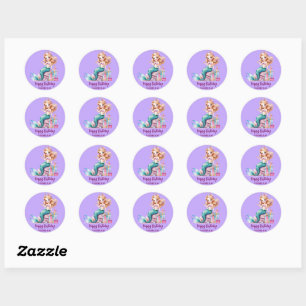 Sticker Rond Magique sirène arc-en-ciel fête de fille anniversa
