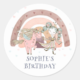 Sticker Rond Magique Unicorn Arc en ciel 5e fête d'anniversaire