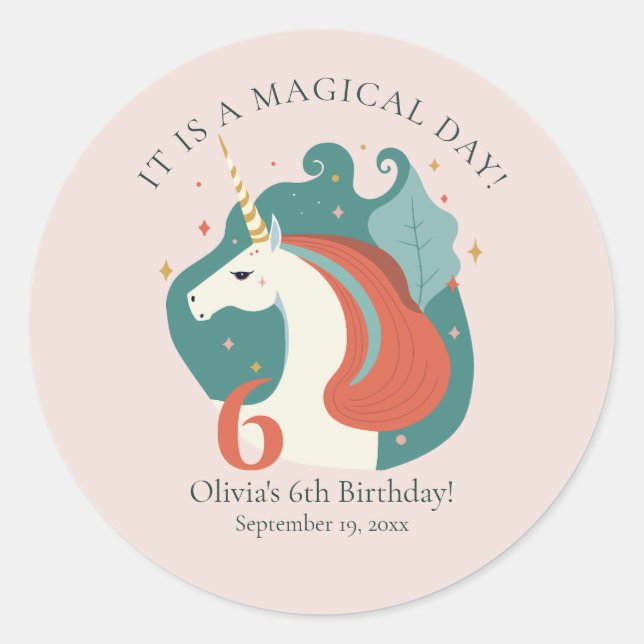 Sticker Rond Magique Unicorn fête d'anniversaire (Devant)