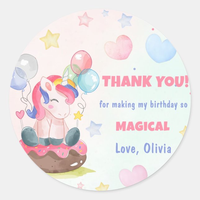 Sticker Rond Magique Unicorn Rainbow Anniversaire Party (Devant)