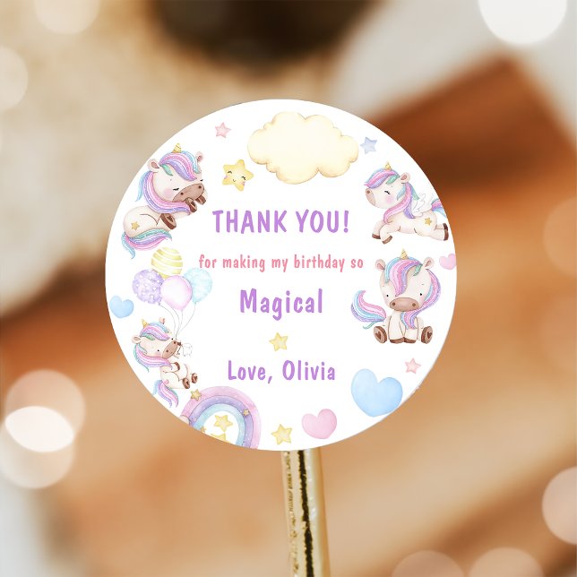 Sticker Rond Magique Unicorn Rainbow Anniversaire Party (Créateur téléchargé)