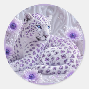 Sticker Rond Magnifique Art du Léopard Royal Violet Bijou