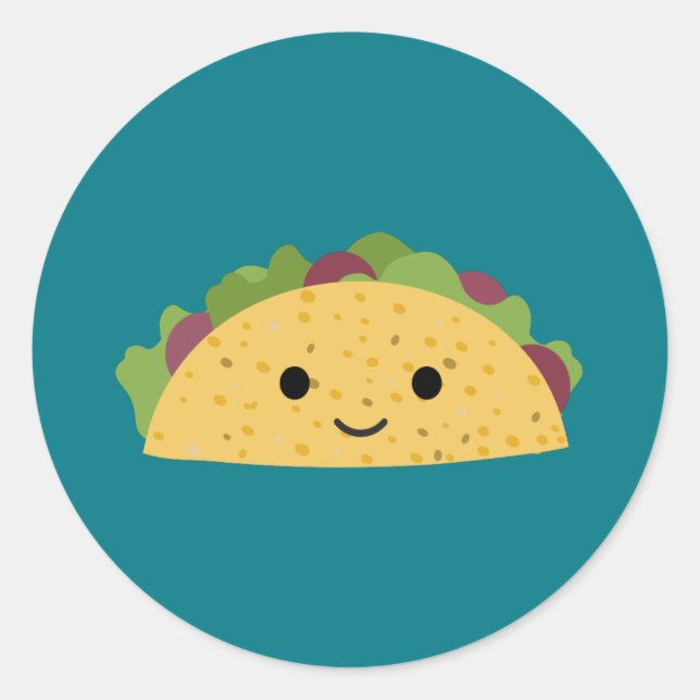 Sticker Rond Magnifique Caricature Kawaii Souriant Taco (Devant)
