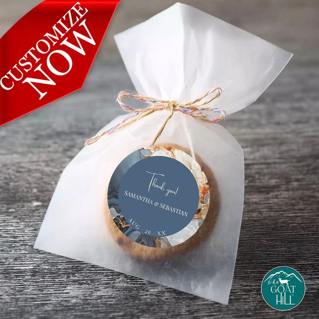 Sticker Rond Magnifique Indigo Blue et Gold Abstrait (Créateur téléchargé)