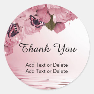 Sticker Rond Magnifique Merci à papillon rose floral