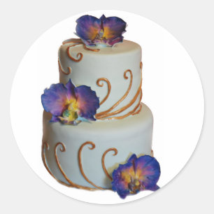 Sticker Rond Magnifique orchidée or et gâteau mariage violet