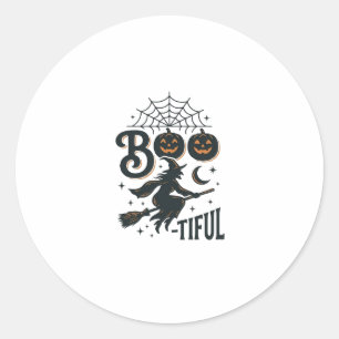 Sticker Rond Magnifique sorcière Halloween design de gravure vi
