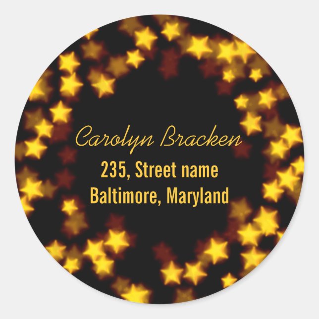 Sticker Rond Magnifique Yellow Stars Adresse (Devant)