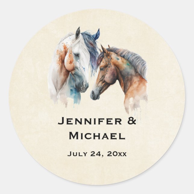 Sticker Rond Magnifiques chevaux Mariage de style occidental bo (Devant)