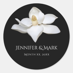 Sticker Rond Magnolia blanc Elégant mariage noir et blanc