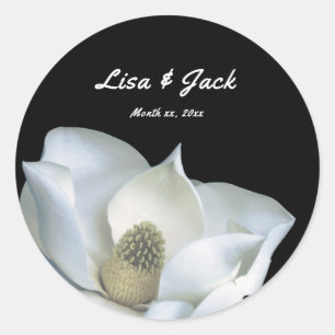 Sticker Rond Magnolia blanc Elégant Mariage noir et blanc
