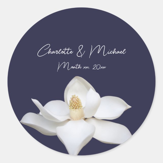 Sticker Rond Magnolia blanche sur le mariage élégant de la mari (Devant)