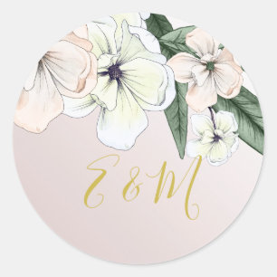 Sticker Rond Magnolia Blush Floral Élégant Chic Classe Mariage